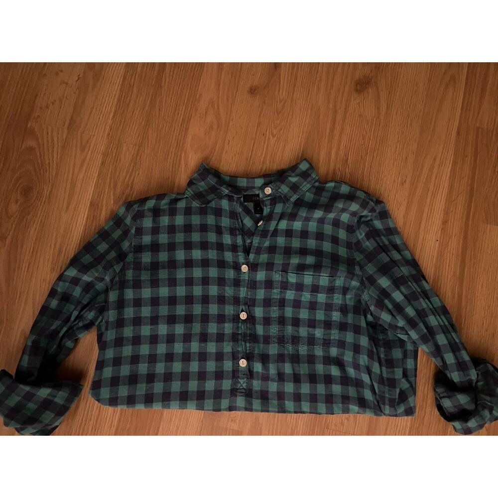 J. Crew Shirt Sz 4 Womens Popover Blue Aqua Collared Cotton Button Up